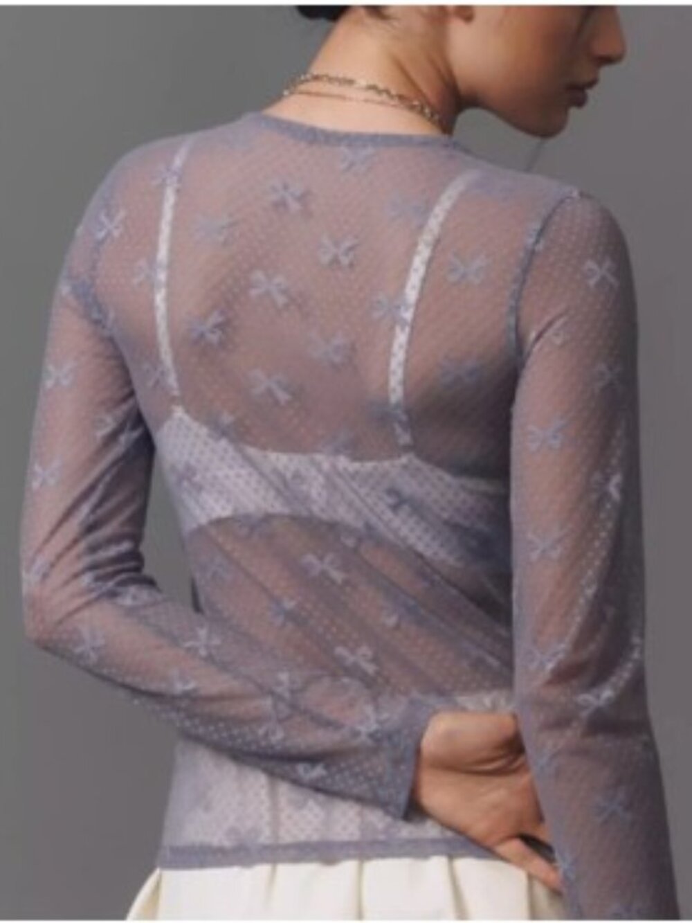 By Anthropologie Long-Sleeve Novelty Lace Top in Slate - Size Small - NWT - Picture 2 of 5